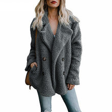 Load image into Gallery viewer, Teddy Coat Woman Lapel Faux Fur Coats Long Sleeve Fluffy Fake Fur Jackets Winter Thick Warm Female Pockets Plus Size Overcoat