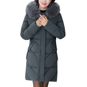 Middle-Aged Hooded Fur Collar Down Coats Cotton Winter Jacket Women Large Size Thicken Long Parka Women Abrigo Mujer Outerwear