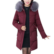 Load image into Gallery viewer, Middle-Aged Hooded Fur Collar Down Coats Cotton Winter Jacket Women Large Size Thicken Long Parka Women Abrigo Mujer Outerwear