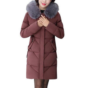 Middle-Aged Hooded Fur Collar Down Coats Cotton Winter Jacket Women Large Size Thicken Long Parka Women Abrigo Mujer Outerwear
