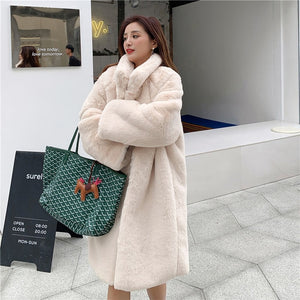 Women Winter Fashion Faux Fur Long Coat Solid Loose Turn Down Collar Thick Warm Coats Soft Casual Long Sleeve Pocket Overcoat