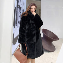 Load image into Gallery viewer, Women Winter Fashion Faux Fur Long Coat Solid Loose Turn Down Collar Thick Warm Coats Soft Casual Long Sleeve Pocket Overcoat