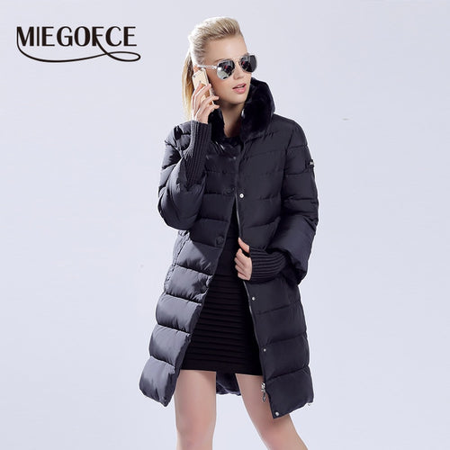 MIEGOFCE 2019 Winter Duck Down Jacket Women Long Coat Warm Parkas Thick Female Warm Clothes Rabbit fur collar High Quality