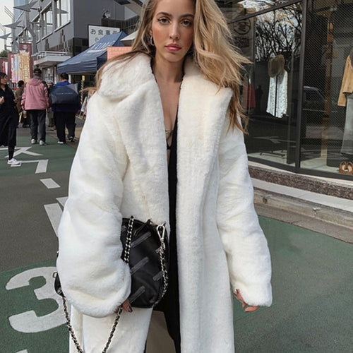 Winter Women Faux Marten Hair Fur Coat White Luxury Long Fur Coat Loose Lapel Elegant OverCoat Thick Warm Plus Size Female Plush