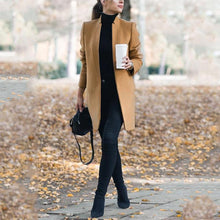 Load image into Gallery viewer, Winter Khaki Coat For Women Wide Lapel Pocket Woollen Cloth &amp; Polyester Wool Blend Coat Oversize Long Trench Coats Outwear 5XL