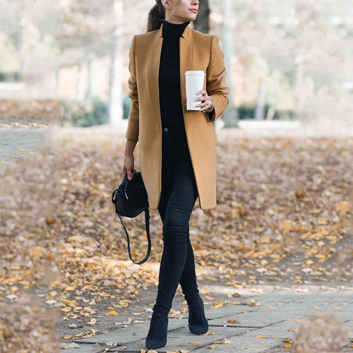 Winter Khaki Coat For Women Wide Lapel Pocket Woollen Cloth & Polyester Wool Blend Coat Oversize Long Trench Coats Outwear 5XL