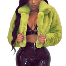 Load image into Gallery viewer, Puimentiua Winter Warm Fluffy Faux Fur Coats Jackets Women White Short Furry Fake Fur Cropped Jackets Turn Down Collar Overcoats