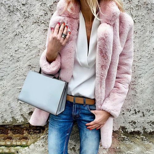2019 Winter Casual Long Faux Fur Cardigan Coat Warm Solid Fluffy Long Sleeve Artificial Fur Jacket Lady Outwear Slim Coat