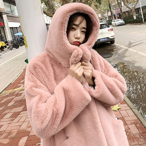 Winter Women High Quality Faux Rabbit Fur Coat Luxury Long Fur Coat Loose Lapel OverCoat Thick Warm Plus Size Female Plush Coats