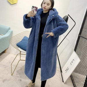 Winter Women High Quality Faux Rabbit Fur Coat Luxury Long Fur Coat Loose Lapel OverCoat Thick Warm Plus Size Female Plush Coats