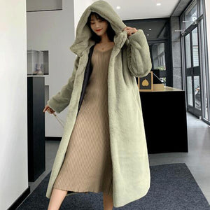 Winter Women High Quality Faux Rabbit Fur Coat Luxury Long Fur Coat Loose Lapel OverCoat Thick Warm Plus Size Female Plush Coats