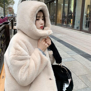 Winter Women High Quality Faux Rabbit Fur Coat Luxury Long Fur Coat Loose Lapel OverCoat Thick Warm Plus Size Female Plush Coats