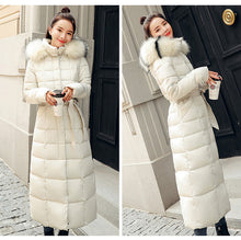 Load image into Gallery viewer, Women Double Sided Down Long Jacket Winter Turtleneck White Duck Down Coat Double Breasted Warm Parkas Snow Outwear