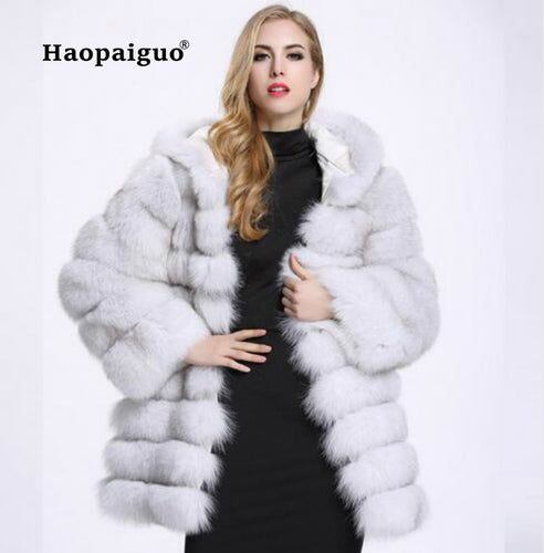 2018 Autumn Winter Fox Fur Coat Loose Thick Warm Faux Vest Fur Vest in Middle Long Black Women Jackets Large XXXL Size Plus