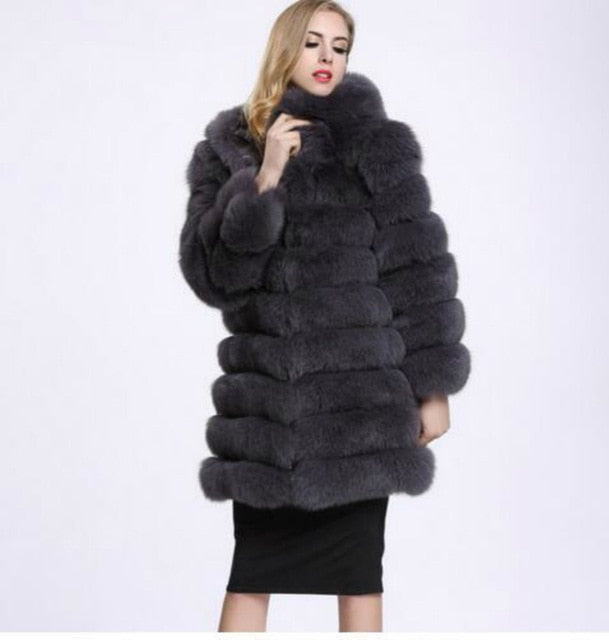 2018 Autumn Winter Fox Fur Coat Loose Thick Warm Faux Vest Fur Vest in Middle Long Black Women Jackets Large XXXL Size Plus