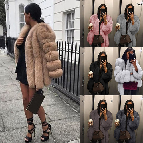 Faux Fur Coat Women Vintage Fluffy Thick Open Stitch Warm Long Sleeve Teddy Luxury Soft Fur Jacket Female Plus Size Outwear 5XL