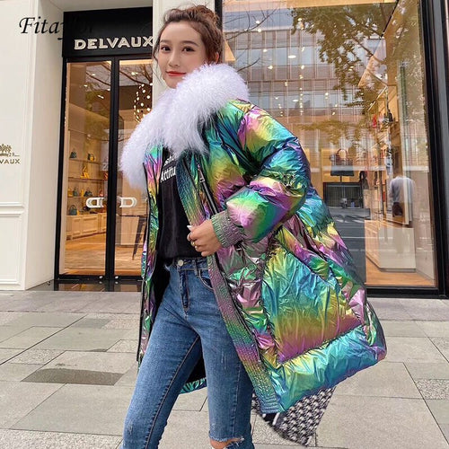 Fitaylor Real Natural Fur Down Parka Winter Jacket Women Thicken Hooded Coat Female White Duck Down Waterproof Snow Outwear