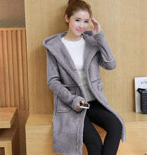 Load image into Gallery viewer, SparkDora 2019 Winter Women Faux Lambs Wool Sheepskin Hooded Coat Female Medium Long Shearling Coats Faux Suede Leather Jackets