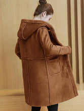 Load image into Gallery viewer, SparkDora 2019 Winter Women Faux Lambs Wool Sheepskin Hooded Coat Female Medium Long Shearling Coats Faux Suede Leather Jackets