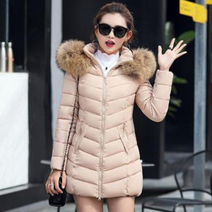 Solid Winter Long Fur Hooded Down Coats Women Fashion Loose Thicken Warm Cotton Jacket Female Korean Plus Size Parka Outwears