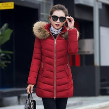 Load image into Gallery viewer, Solid Winter Long Fur Hooded Down Coats Women Fashion Loose Thicken Warm Cotton Jacket Female Korean Plus Size Parka Outwears