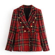 Load image into Gallery viewer, Vintage Za Fashion Women Double Breasted Tweed Jacket Stylish Turn-Down Collar Jackets Elegant Ladies Plaid Long Sleeve Coats