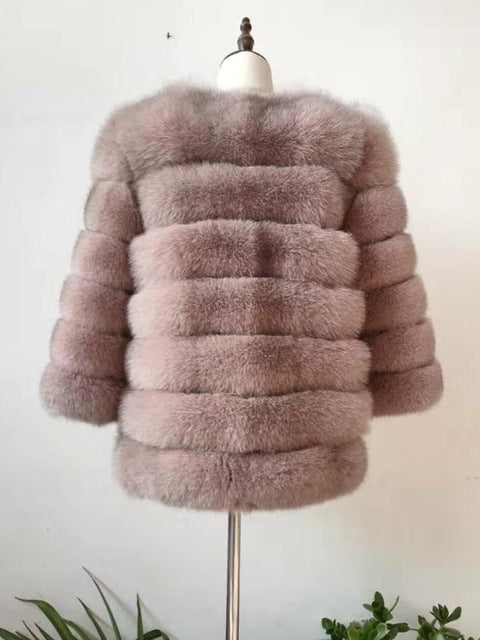 100% true fur coat Women's warm and stylish natural fox fur jacket vest leather coat Natural fur coats  Free shipping