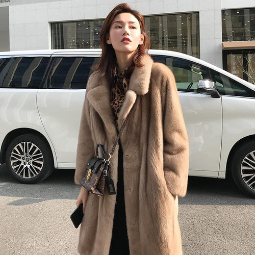 2019 Fashion Faux Fur Coat Autumn Winter Women Casual Warm Slim Long Faux Mink Fur pocket winter coat women Fur Jacket