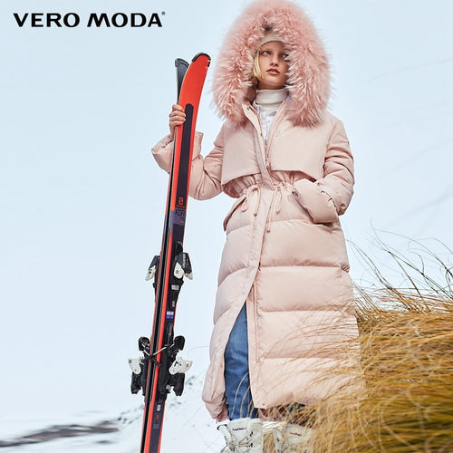 Vero Moda raccoon fur hooded 90% white duck down straight thick super long down jacket women |318412509