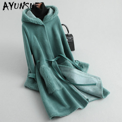 AYUNSUE Real Fur Coat Women Sheep Shearing Winter Coat Women Korean Long Wool Jacket Women Clothes 2019 KQN59455 YY1587