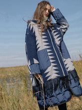 Load image into Gallery viewer, Original Design Women Puffer Coat Winter Indian Totem Pattern Tassel Thicken Warm Jacquard Wool Patchwork White Duck Down Jacket