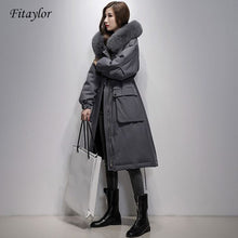 Load image into Gallery viewer, Fitaylor Winter Large Real Fox Fur Collar 90% White Duck Down Jacket Women Loose Long Down Coat Hooded Outwear Warm Thick Parka