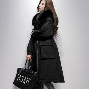 Fitaylor Winter Large Real Fox Fur Collar 90% White Duck Down Jacket Women Loose Long Down Coat Hooded Outwear Warm Thick Parka