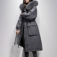 Load image into Gallery viewer, Fitaylor Winter Large Real Fox Fur Collar 90% White Duck Down Jacket Women Loose Long Down Coat Hooded Outwear Warm Thick Parka