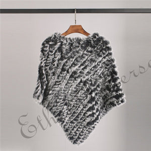 ETHEL ANDERSON Real Rabbit Fur Knitted Fur Poncho Vest Party Wrap Coat Shawl Women's Natural Fur Wedding Gift Wholesale Discount