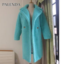 Load image into Gallery viewer, 2019 new women faux fur coat thick warm weight about 1.7kg with lining inside teddy coat skyblue and yellow