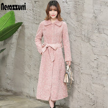 Load image into Gallery viewer, Nerazzurri Winter long faux fur coat women long sleeve turn-down collar plus size fake karakul fur coat with belt 5xl 6xl 7xl