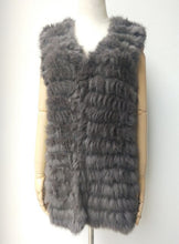 Load image into Gallery viewer, 2019 Autumn Female Knitted Real Rabbit Fur Vest Fashion Women V-Neck Genuine Fur Gliet Sleeveless Ladies Outwear Casual