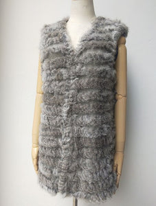 2019 Autumn Female Knitted Real Rabbit Fur Vest Fashion Women V-Neck Genuine Fur Gliet Sleeveless Ladies Outwear Casual