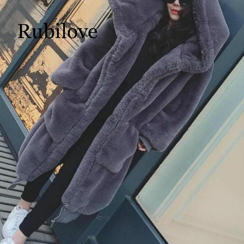 Coat Winter Faux Fur Coat Women 2019 Long Warm Faux Fur Jacket Coat Casual Hoodies Loose Pocket Coat Outwear Plus size