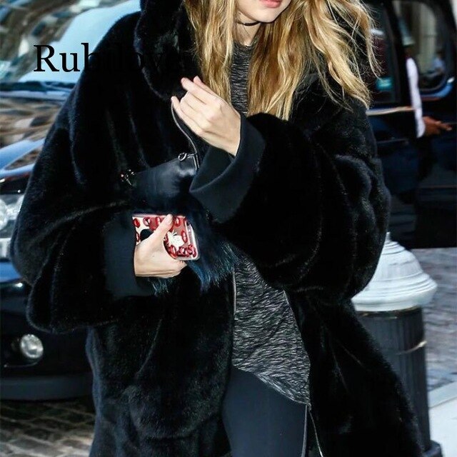 Coat Winter Faux Fur Coat Women 2019 Long Warm Faux Fur Jacket Coat Casual Hoodies Loose Pocket Coat Outwear Plus size