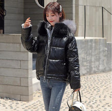 Load image into Gallery viewer, new bright face winter down jacket female short double-sided fashion fake fur collar coat winter down coat women outerwear