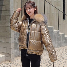 Load image into Gallery viewer, new bright face winter down jacket female short double-sided fashion fake fur collar coat winter down coat women outerwear