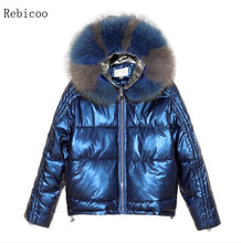 Load image into Gallery viewer, new bright face winter down jacket female short double-sided fashion fake fur collar coat winter down coat women outerwear