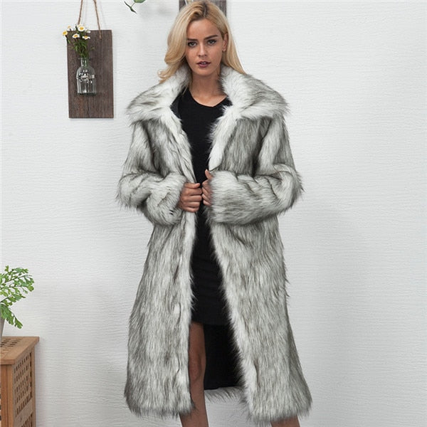 Winter Womens 2019 Plus Size Faux Fur Coat Long Slim Thicken Warm Hairy Jacket Trendy Warm Outerwear Fur Coat Trenchcoat