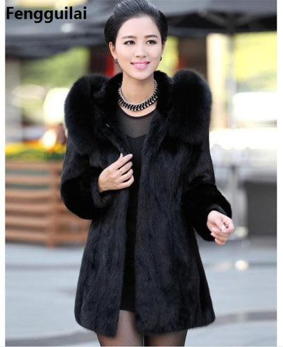 S - 4XL Women Winter Hooded Fake Fur Coats Plus Size Vintage Artificial Black  Big Size Faux Fox Fur Coat With Hood