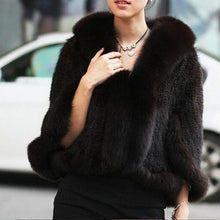 Load image into Gallery viewer, Autumn Winter Ladies&#39; Genuine Knitted Mink Fur Shawls Fox Fur Collar Women Fur Pashmina Wraps Bridal Cape Coat Jacket
