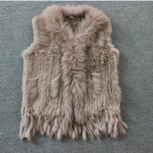 Load image into Gallery viewer, Harppihop Free shipping womens natural real rabbit fur vest with raccoon fur collar waistcoat/jackets rex rabbit knitted winte