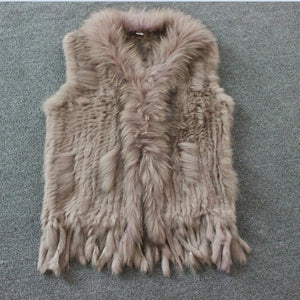 Harppihop Free shipping womens natural real rabbit fur vest with raccoon fur collar waistcoat/jackets rex rabbit knitted winte