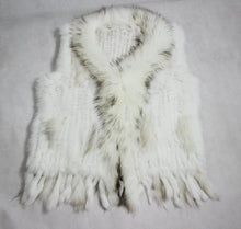 Load image into Gallery viewer, Harppihop Free shipping womens natural real rabbit fur vest with raccoon fur collar waistcoat/jackets rex rabbit knitted winte